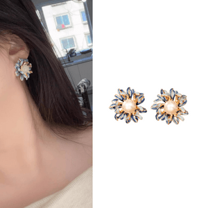 「中古Vintage」宮廷風藍白滴油花卉耳環 | 手工琺瑯彩耳飾 | 復古巴洛克耳環 | 鍍金防過敏耳墜 度假宴會日常配件