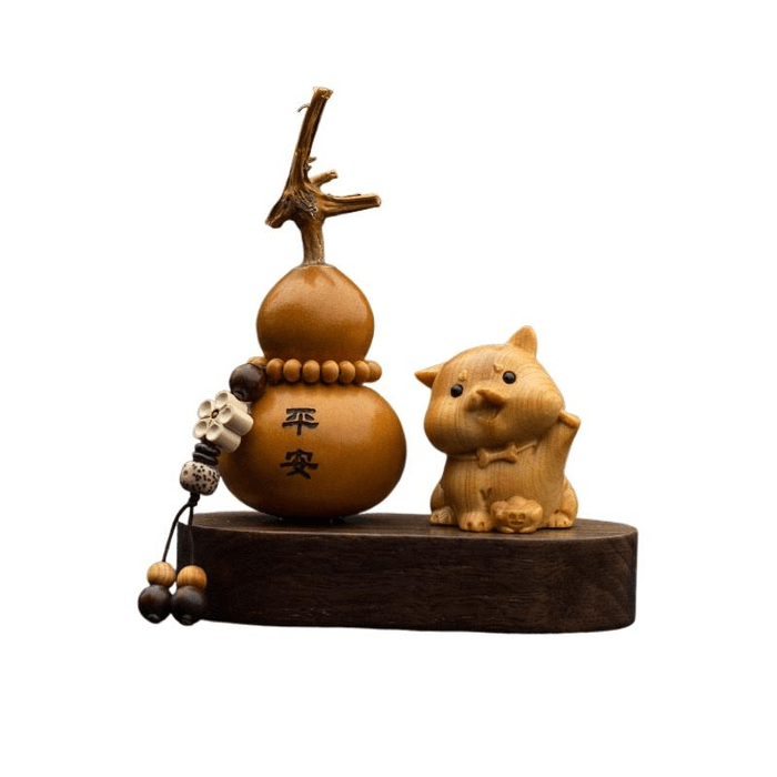 【中国直邮】 贝选优品 天然崖柏木十二生肖汽车摆件葫芦装饰香薰高档中式小礼物狗 约81g