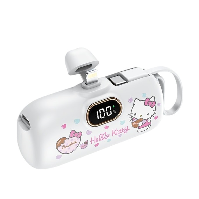 Capsule Charging Treasure With Cable Emergency Ultra-thin Compact Portable Lipstick Mobile Power White Kitty-apple