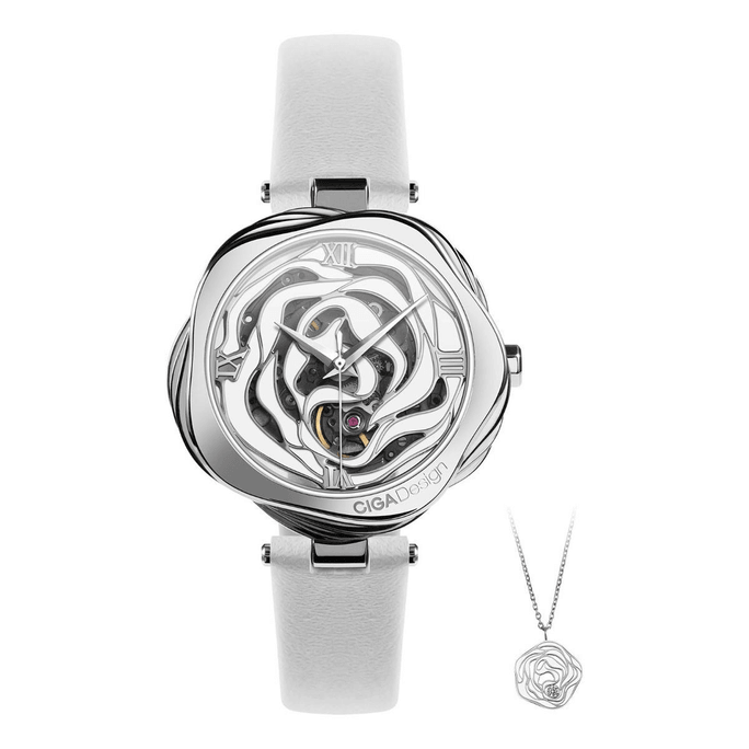 Watch Series R·Denmark Rose Automatic Mechanical Watch Original Design Leather Strap With Gift Necklace