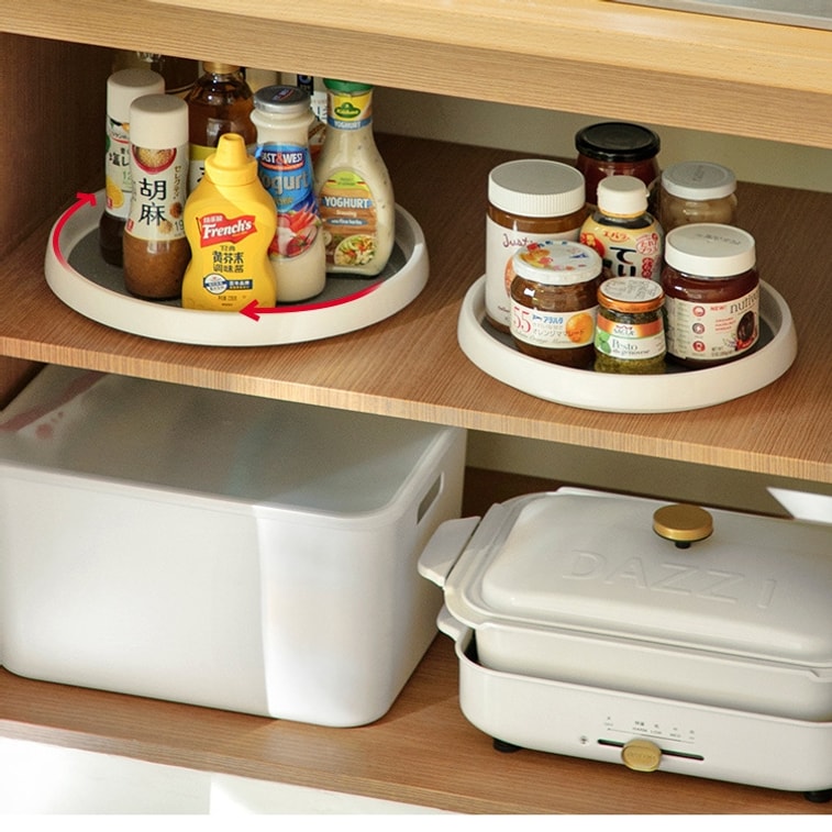 Multi‑functional Rotating Storage Tray, 1 pc, White 360° rotating design for easy access and clear visibility Kitchen condiment organizer, round household storage turntable 4