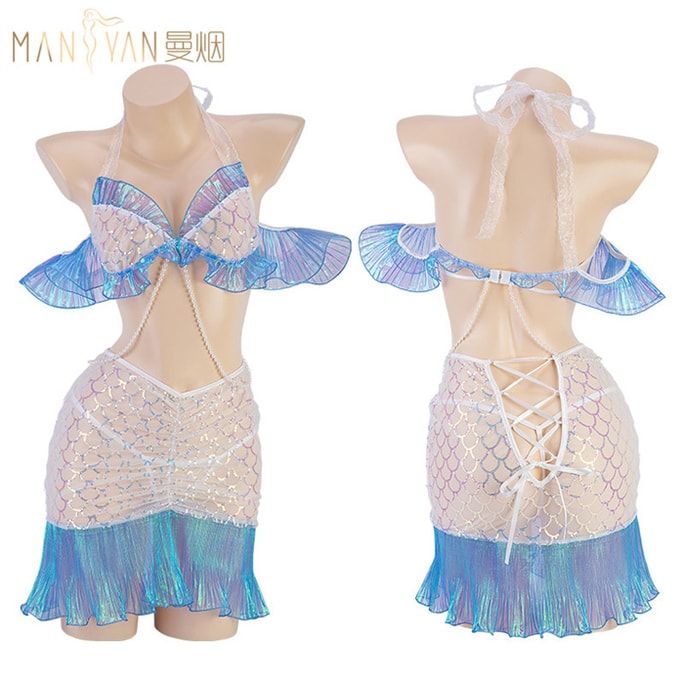 Erotic Lingerie Sexy See-Through Fishtail Package Hip Skirt Hem COS Fantasy Mermaid Uniform Set