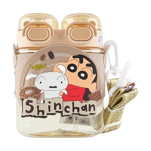 蜡笔小新 蜜蜜太空杯 水壶 双吸管杯子 卡其色 570ml