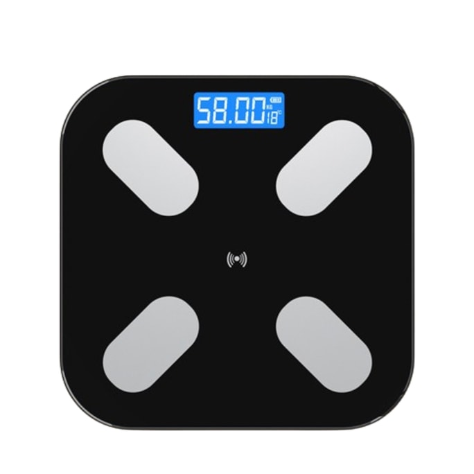 中国 JIAKE スマート電子体重計、体重計、体脂肪計、大画面、携帯電話に接続可能、USB 充電、アプリに接続して健康レポートを表示、59 項目体組成計、デジタル体重計、脂肪減少と痩身、黒