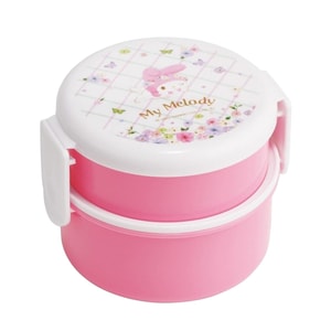 마이멜로디 원형 2단 도시락통 (포크 포함), 파스텔톤의 밝은 수채화 패턴