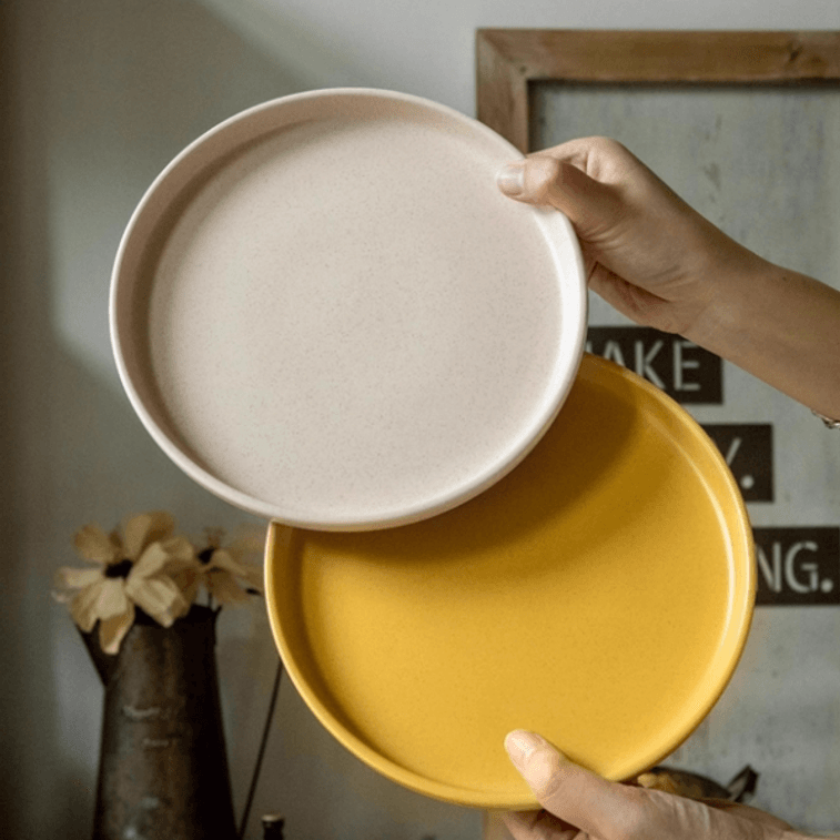 Ancient 8.5-inch ceramic plate steak plate Spaghetti plate Western plate Yellow  1Piece 4