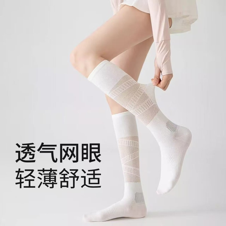 Professional Sports Compression Calf Socks 2-Pack [Gray & White] Summer Thin Version, Anti-Swelling, Anti-Clot, For Running, Cycling, Badminton, Tennis, Outdoor, Long Compression Socks 4
