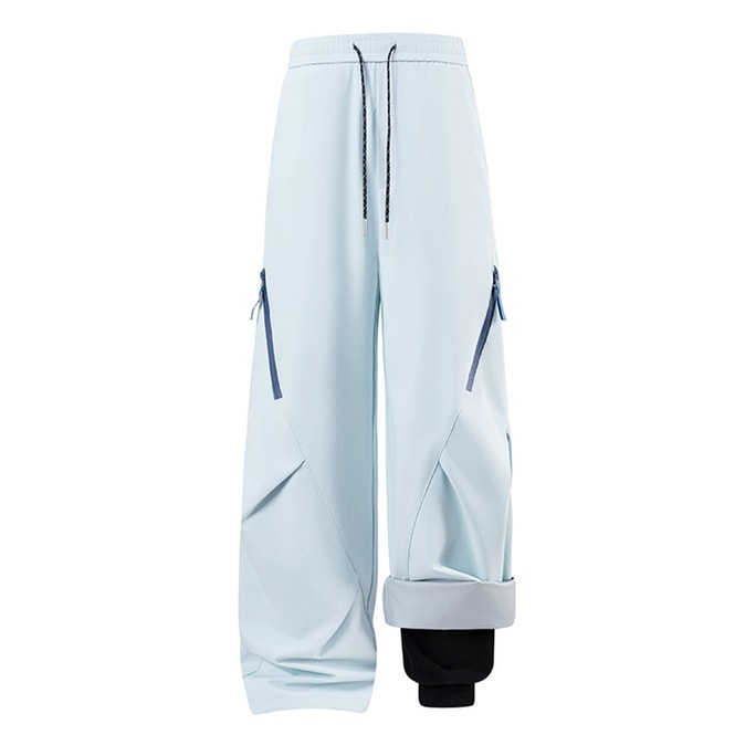 Outdoor 3-in-1 Thickened Down Hiking Pants Unisex Windproof Warm Straight Cargo Pants Distant Mountain Blue 3-in-1 Fleece Liner M