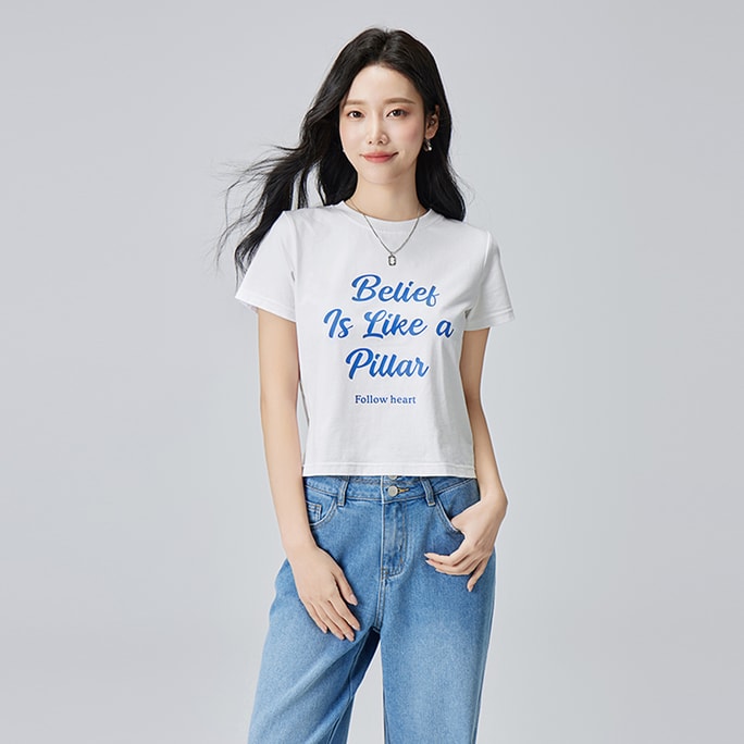 HSPM New Minimalist Design Feel Versatile Short Sleeved T-shirt White S