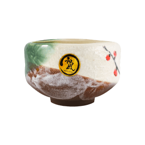 日本の伝統的な抹茶茶碗、梅の花、3.75x2.5インチ、1個