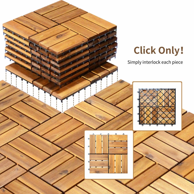 27 Pieces 12 X 12 Inch Acacia Wood Interlocking Patio Deck Tile 4