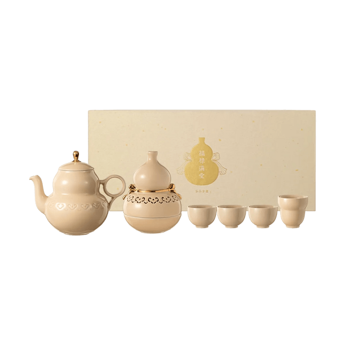 Gourd Tea Set Fortune Blessing 1 Teapot 1 Master Cup 3 Cups 1 Incense Burner 1 Set