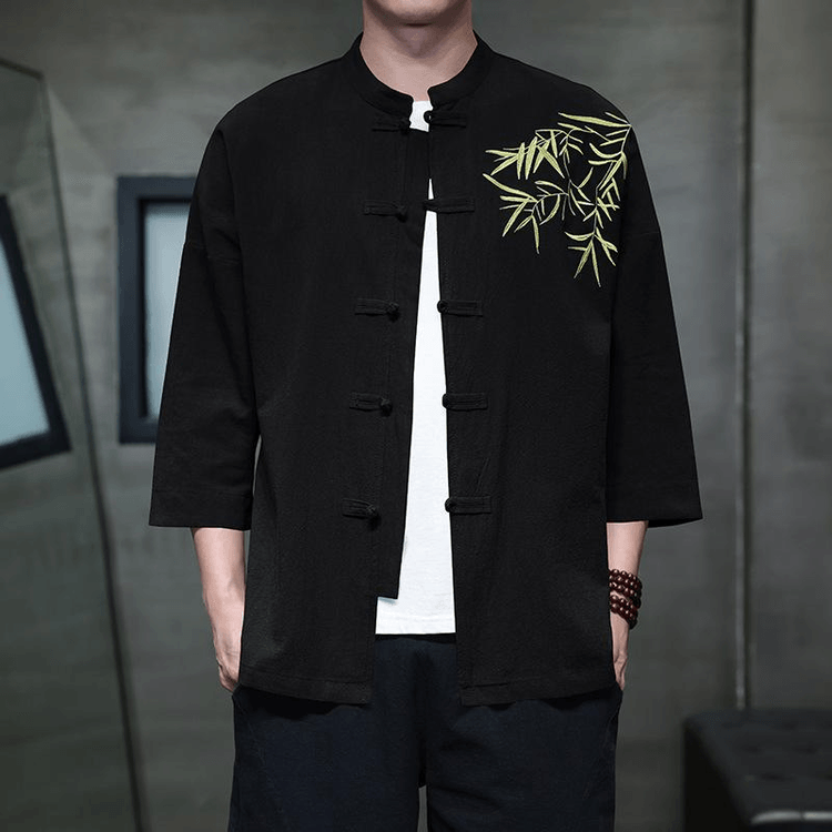 Chinese Style Embroidery Knot Button Three-quarter Sleeves Tang