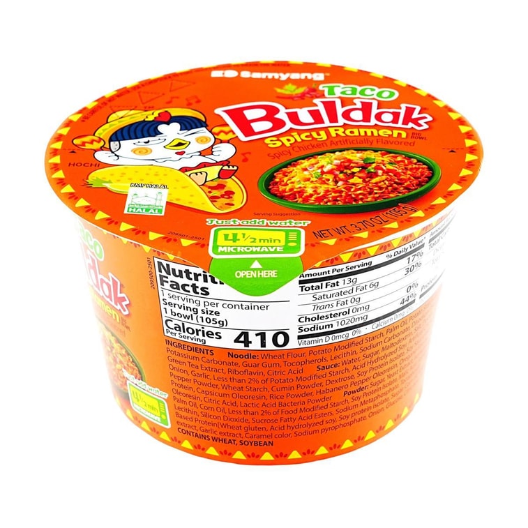 Taco Buldak Spicy Ramen Noodles ,Spicy Chicken Artificial Flavor ,3.7 oz 4