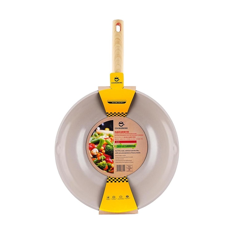 Wok en cristal de céramique, wok antiadhésif à concentration d'huile, couvercle non inclus, 12,6 pouces, convient pour cuisinières à induction et à gaz 4