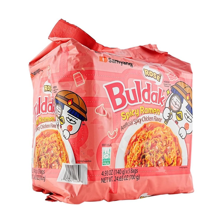 Rose Buldak Spicy Ramen, Artificial Spicy Chicken Flavor, Stir-Fried Instant Noodles, 5 Bags,24.65 oz【Trending on Tiktok 5