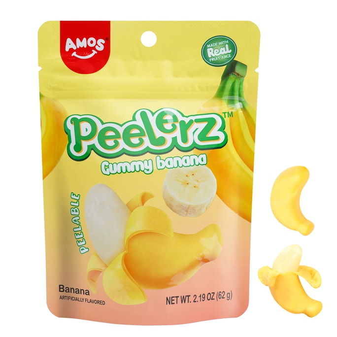 Amos Peelable Banana Candy Peelerz Gummy Banana Peeling Candy Resealable 2.19oz Bag