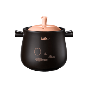 Round Black Stoneware Clay Pot Casserole Dish with Pink Lid 4.5L