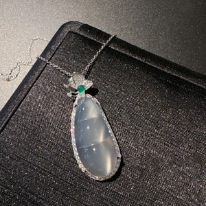 New Arrival Lychee Jelly White Chalcedony Necklace, Lucky Bean Pendant Necklace - F 1Piece