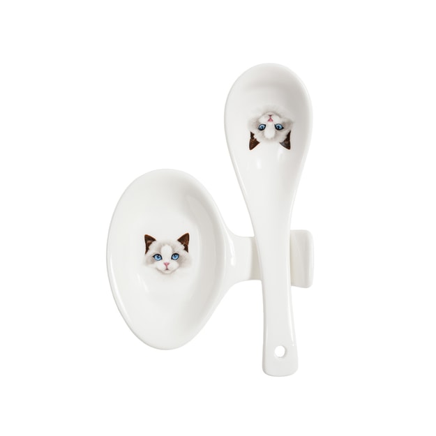 商品详情 - Petorama陶瓷宠物肖像印花勺子+勺子托套装-布偶 - image  0