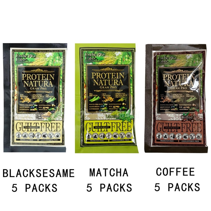 Protein Natura Powder Oats Black Sesame Kinako Matcha  Coffee Flavor 15 Bags In Total 415.5g