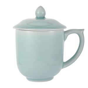 青花瓷茶杯 咖啡杯 牛奶杯 GREEN VALLEY青瓷带盖大帅杯子礼盒 中国龙泉青瓷 世界非物质文化遗产 15盎司水杯  粉青