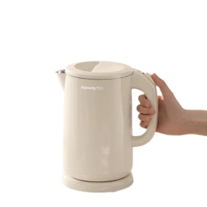 Electric kettle, double-walled, 304 stainless steel, 1.5L, white, household use, no glue required.