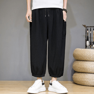 【中国直邮】 ASIS 风男士冰丝宽松阔腿裤休闲裤-黑色 M