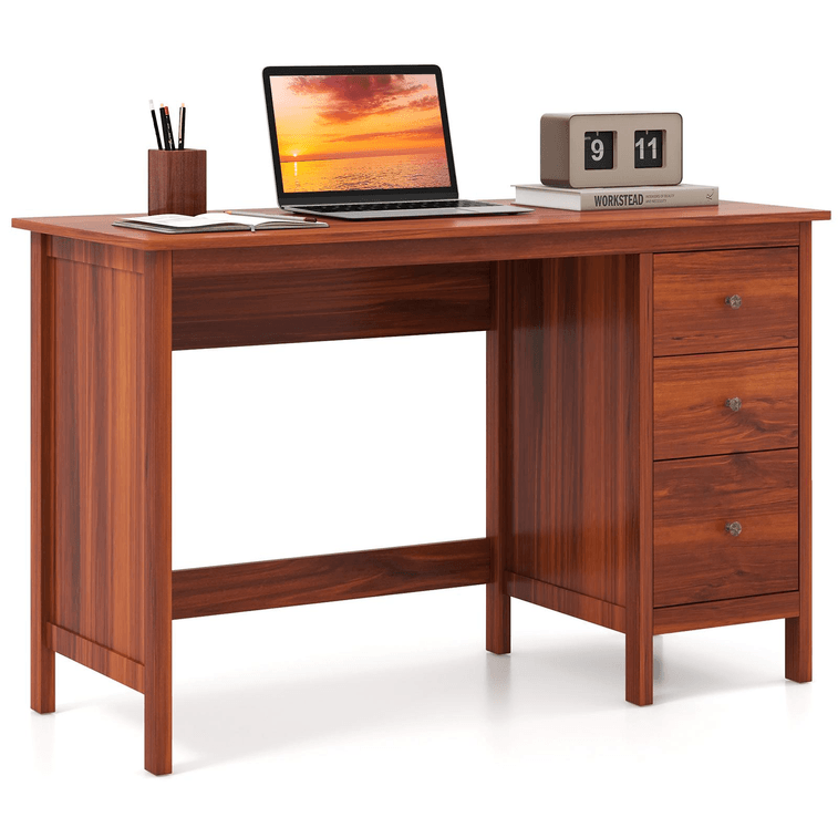 48 Inch 3-Drawer Home Office Study Computer Desk With Spacious Desktop-Brown 3