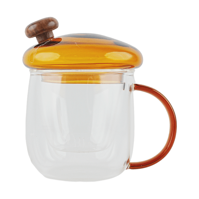 Mushroom Head Glass Tea Cup with Tea Separation Filter 450ml
