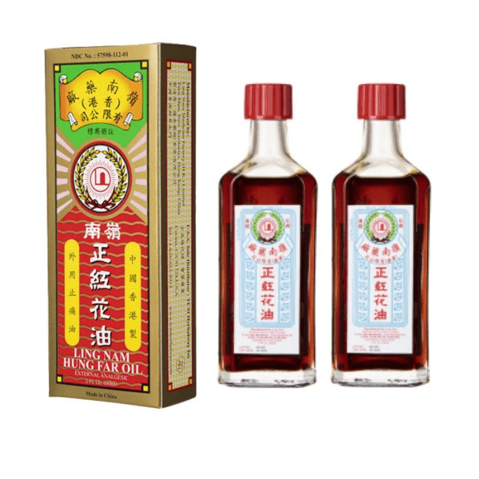 2 Bottles Hung FA Oil Red Flower External Analgesic Oil Simple Backache Strains Bruises Sprain Authentic 2 oz