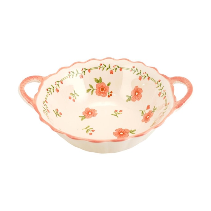 9.5 - Inch Bowl with Double Ears and Lotus Design, from Red Glaze Peach Blossom Theme Tableware,25.5 * 21.5 * 8.5CM