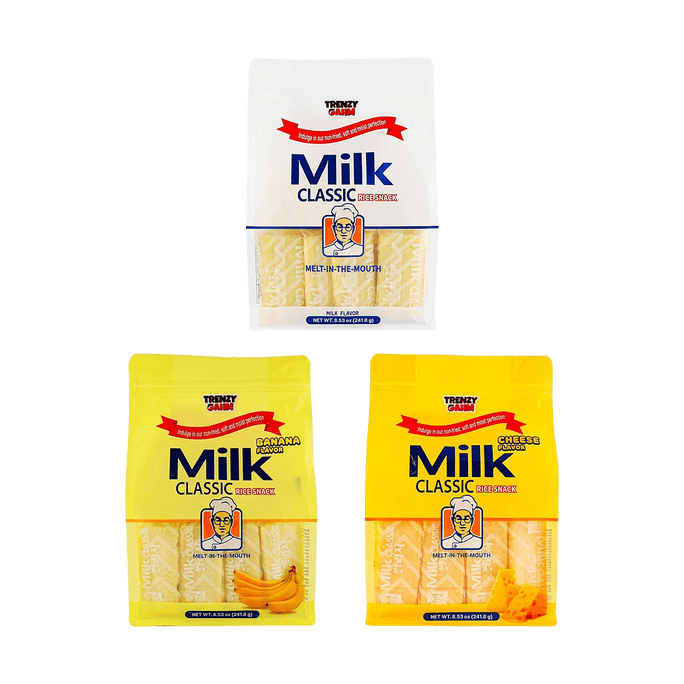Rice Crackers,Classic Milk Flavor+Cheese Flavor+Banana Flavor ,8.53 oz*3【3 Combo Packs】【Korea Trendy】