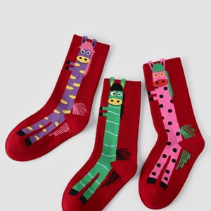 Year of the Horse 2026 Birth Year Women's Mid-Calf Socks Festive New Year Bright Red Socks Long Horse Design 3-Pair Set