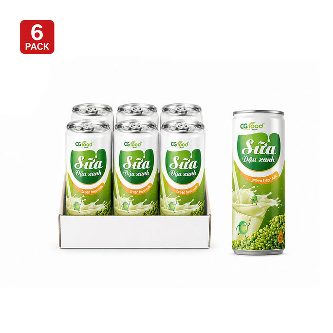 CG Food Green Bean Milk Drink – Smooth & Light Flavor, 325ml x 6 Cans【Pack of 6】