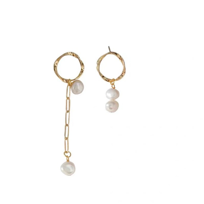 Art of asymmetrical pearls with long and short ear lines flowing around the ears 1 pair