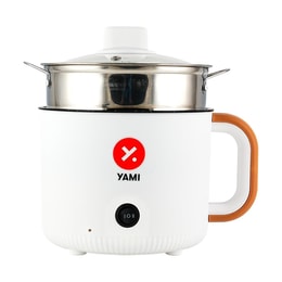 亚米定制火焰山城 单人份电火锅附蒸笼 蒸煮锅宿舍神器 18cm 白色加棕色手柄