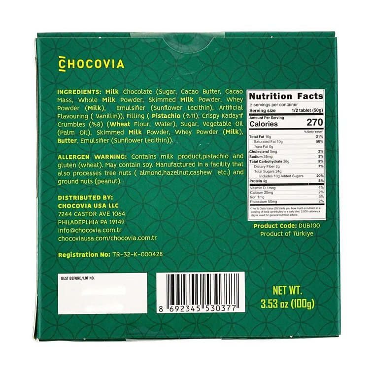 Dubai Style Milk Chocolate With Pistcho And Kadayif Paste, 3.53 oz【Trending on TikTok】【Dubai Chocolate】 4