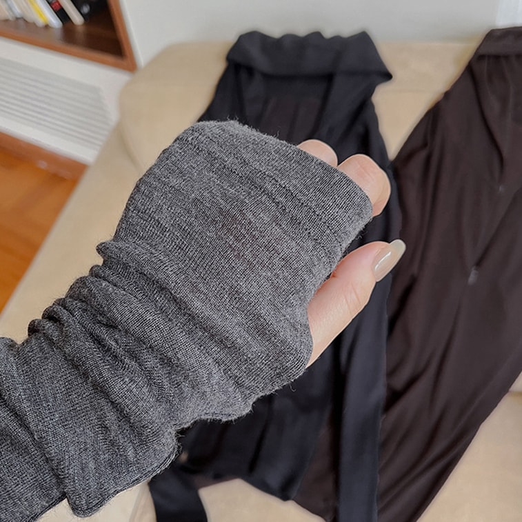 【中國直郵】 HSPM 綿羊毛連帽長袖內搭修身顯瘦半拉鍊打底衫 深黑L 1件 8