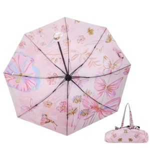 海蓝星 粉金蝴蝶 SPF 50 晴雨两用太阳伞 三折轻巧 黑漆钢骨 晴雨两用 优质印花 防晒防紫外线 一件