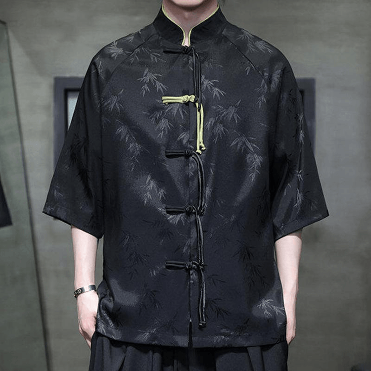 Chinese Style Silk Knot Button Print Three-quarter Sleeve Tang