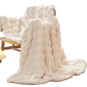 【中國直郵】 HSPM 新款冬季必備床上沙發毛絨暖呼呼托斯卡納泡泡絨毛毯沙發蓋毯辦公室午睡毯子擼貓手感 米白色 130×160cm 1個