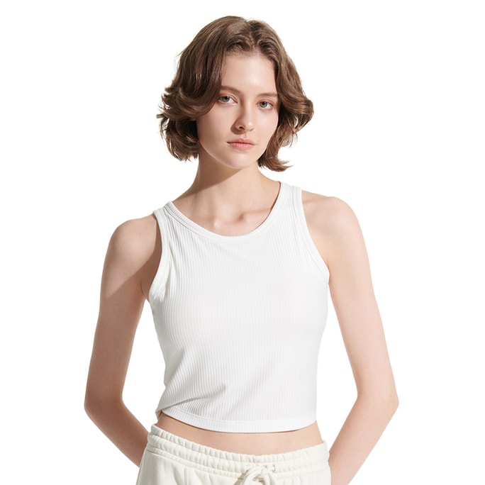  Ribbed Bra-In Cropped Tank Top - White M