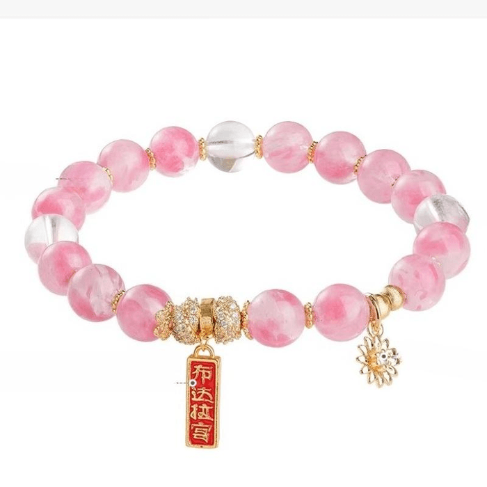Potala Palace Rose Stone Bracelet Crystal Pink Peach Blossom Bracelet Pink Daisy 16cm