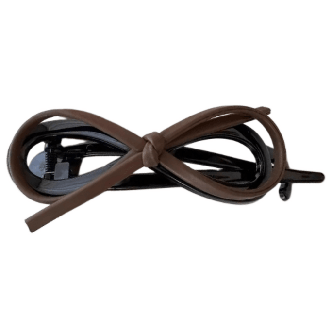 One piece Of Stylish Sweet And Cool Leather Barrette-style Duckbill Hairpin With A Dark Brown Bowknot.