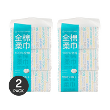 PURCOTTON全棉時代 純棉棉柔巾 經典平紋洗臉巾 一次性乾濕兩用擦臉巾 200mm*200mm L碼 100抽*2【超值裝】