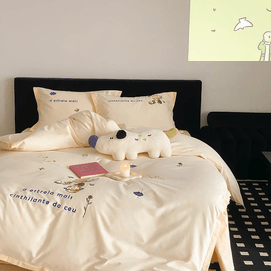 [중국에서 직접 우편] Lullabuy Little Prince 100S 장침면 세라믹 브러시 침대 4종 침구 세트(침대 시트*1+이불 커버*1+베개 커버*2) 킹 사이즈-노랑