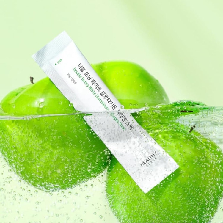 Healthy Place Double Toning White Glutathione Collagen Jelly Stick, Green Apple, 14 Sticks, 14-Day Supply, Brightening & Firming