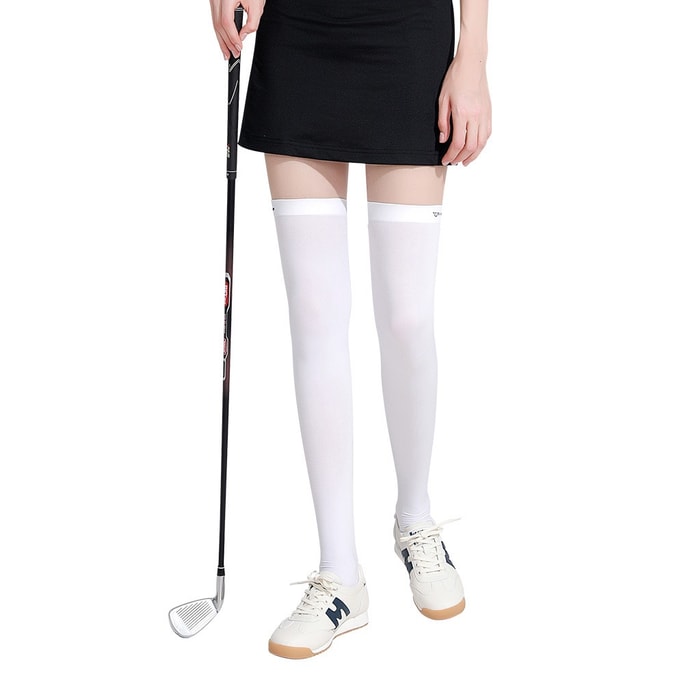 Summer Ice Silk Sunscreen Thigh High Socks Women's Golf Sports Long Socks Breathable UV Protection UPF50+ Tea White One