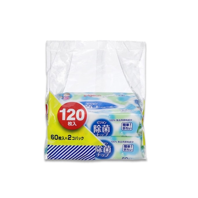 【日本直邮】PIGEON贝亲 婴幼儿口手用除菌湿纸巾60枚入*2 新旧包装随机发